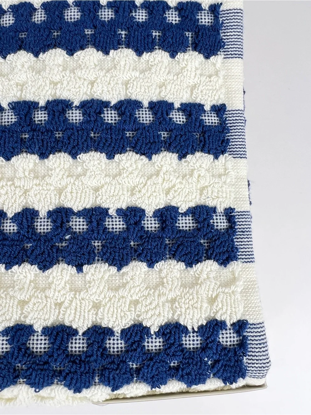Max Studio Bath Towels Navy Cream Stripe Waffle Texture Soft Cotton 2 Pc NEW